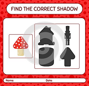 Find the correct shadows game with mushroom. worksheet for preschool kids, kids activity sheet