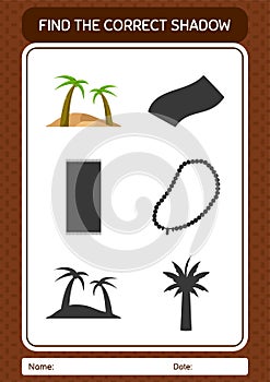 Find the correct shadows game with oasis. worksheet for preschool kids, kids activity sheet