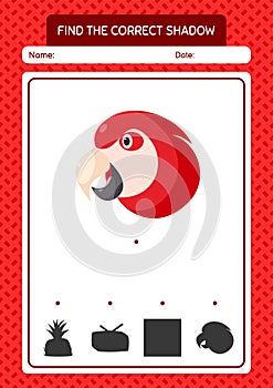 Find the correct shadows game with parrot. worksheet for preschool kids, kids activity sheet