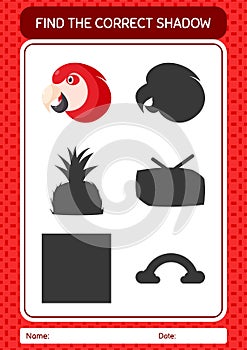 Find the correct shadows game with parrot. worksheet for preschool kids, kids activity sheet