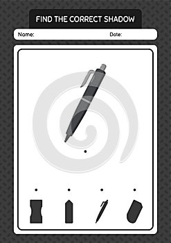 Find the correct shadows game with pen. worksheet for preschool kids, kids activity sheet