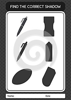 Find the correct shadows game with pen. worksheet for preschool kids, kids activity sheet