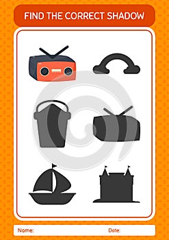 Find the correct shadows game with radio. worksheet for preschool kids, kids activity sheet