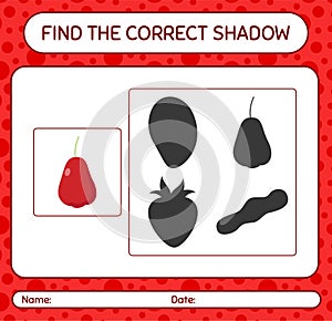 Find the correct shadows game with rose apple. worksheet for preschool kids, kids activity sheet