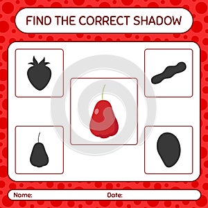 Find the correct shadows game with rose apple. worksheet for preschool kids, kids activity sheet