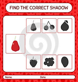 Find the correct shadows game with rose apple. worksheet for preschool kids, kids activity sheet