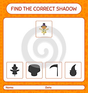 Find the correct shadows game with scarecrow. worksheet for preschool kids, kids activity sheet