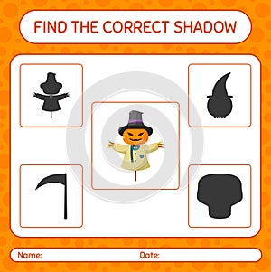 Find the correct shadows game with scarecrow. worksheet for preschool kids, kids activity sheet