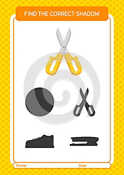 Find the correct shadows game with scissors. worksheet for preschool kids, kids activity sheet