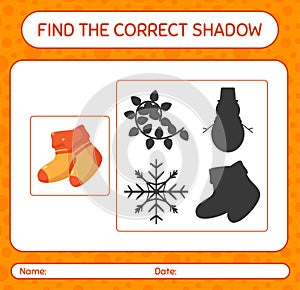 Find the correct shadows game with sock. worksheet for preschool kids, kids activity sheet