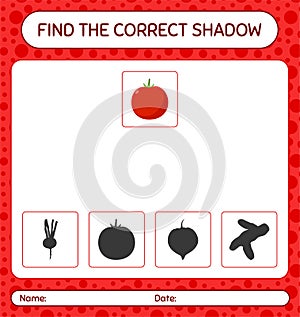 Find the correct shadows game with tomato. worksheet for preschool kids, kids activity sheet