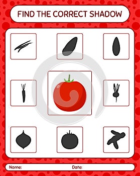 Find the correct shadows game with tomato. worksheet for preschool kids, kids activity sheet
