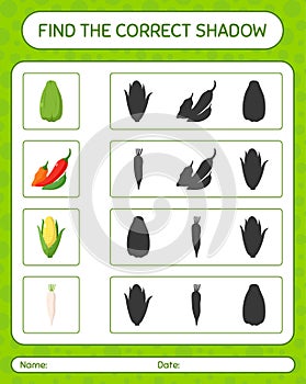 Find the correct shadows game with vegetables. worksheet for preschool kids, kids activity sheet