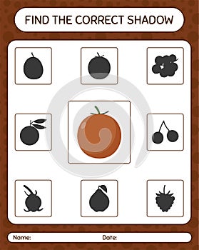 Find the correct shadows game with velvet apple. worksheet for preschool kids, kids activity sheet