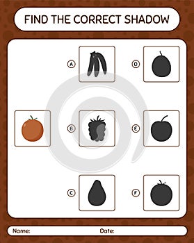 Find the correct shadows game with velvet apple. worksheet for preschool kids, kids activity sheet