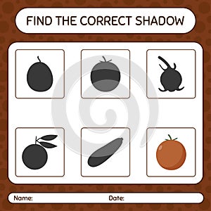 Find the correct shadows game with velvet apple. worksheet for preschool kids, kids activity sheet