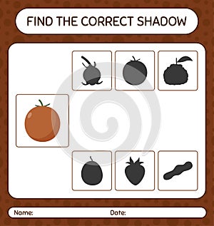 Find the correct shadows game with velvet apple. worksheet for preschool kids, kids activity sheet