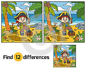 Find differences for children. Pirate and treasure chest
