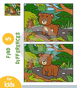 Find differences, education game for children, Bear in a forest glade