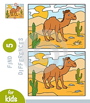 Find differences, education game for children, One-humped camel on a desert background