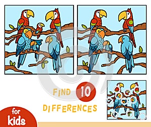 Find differences, education game for children, Parrots