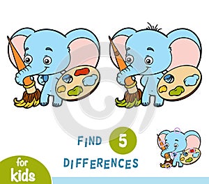Find differences, education game, Elephant photo