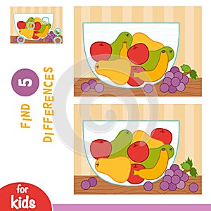 Find differences, education game, Fruit bowl