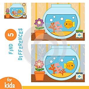 Find differences, education game, Goldfish in a bowl