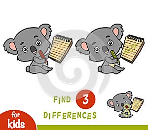 Find differences, education game, Koala and notebook