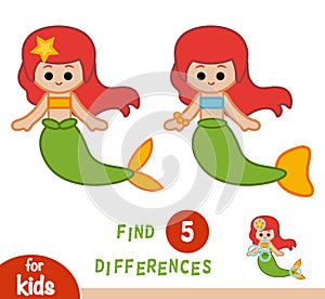 Find differences, education game, Mermaid