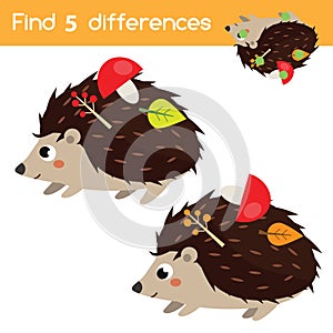 Find the differences. Educational children game. Activity for pre school years kids. Cartoon hedgehog