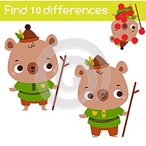 Find the differences educational children game. Kids activity with cartoon bear
