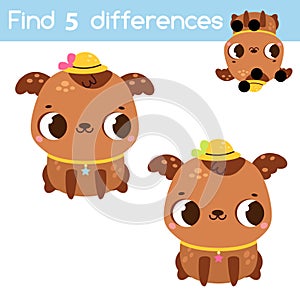 Find the differences educational children game. Kids activity with cartoon dog puppy