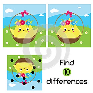 Find the differences. Educational children game. Kids activity fun page. Cute chicken. Easter theme