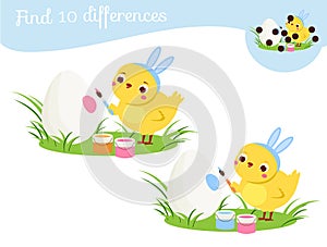 Find the differences. Educational children game. Kids activity fun page. Cute chicken. Easter theme