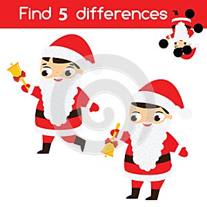 Find the differences educational children game. Kids activity sheet with boy in Santa Claus costume. Christmas, New Year theme the