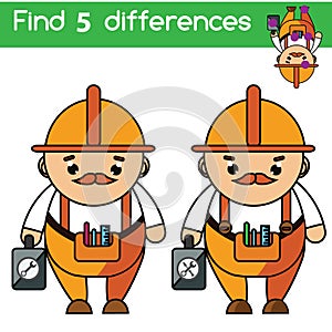 Find the differences educational children game. Kids activity sheet. Professions theme