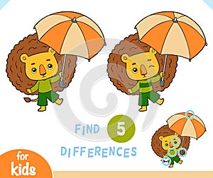 Find differences educational game for children, lion and umbrella