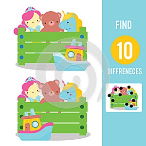 Find the differences educational game. Kids activity with toys