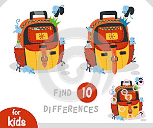 Find differences educational game for kids, Cartoon backpack and curious mice