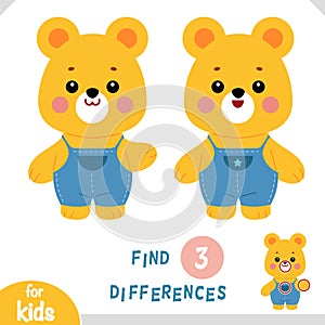 Find differences, educational game for kids, Cute little bear character