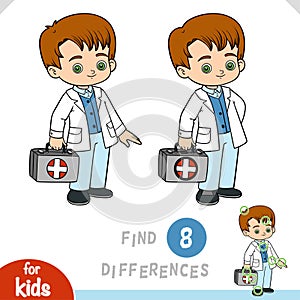 Find differences, educational game for kids, Emergency doctor with a first aid bag