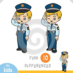 Find differences, educational game for kids, Police officer