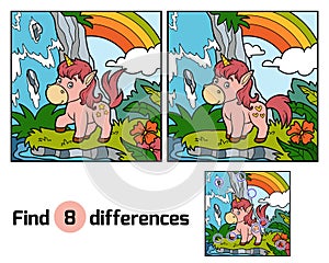 Find differences. Fairy unicorn and rainbow