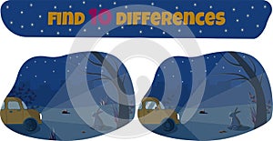 Find 10 differences. Find the differences. Educational game for children.