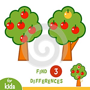 Find differences, game for children, Apple tree