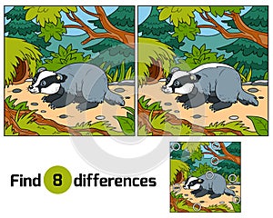 Find differences, game for children (badger and background)