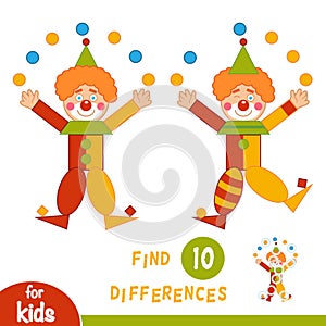 Find differences, game for children, Clown