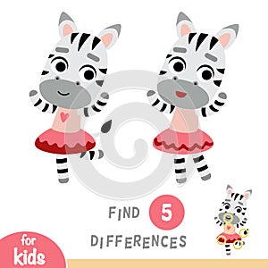 Find differences, game for children, dancing Zebra