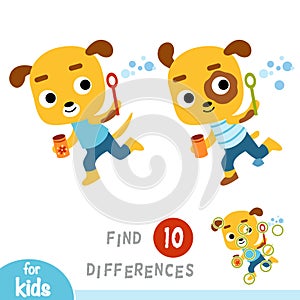 Find differences, game for children, dog and soap bubbles